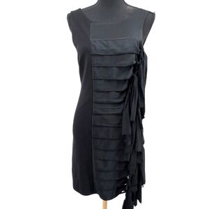 BCBG Maxazria Black Silk Blend Stretch Ponte Knotted Side Tie Tiered Dress‎ 2